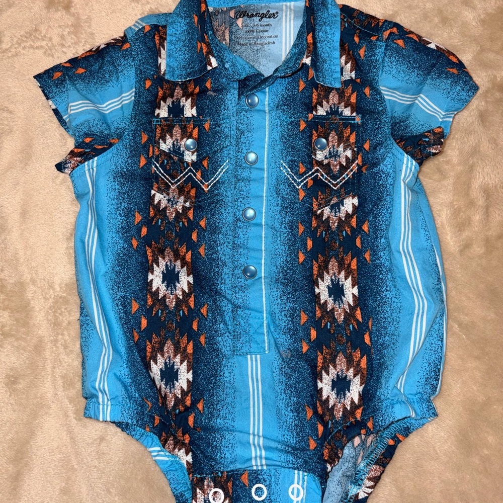 Wrangler Blue and Orange Baby Onesie